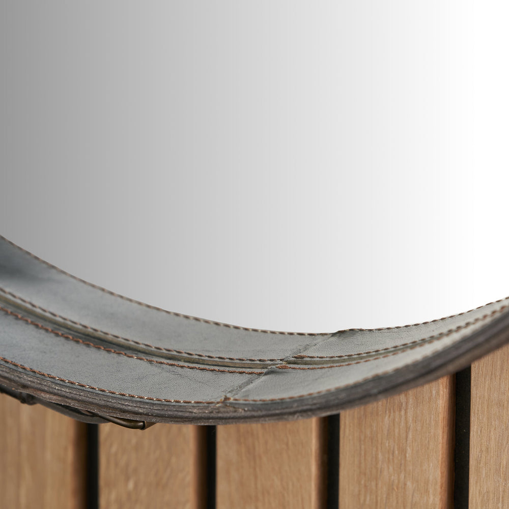 Otto Peppercorn Leather Frame Round Wall Mirror