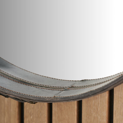 Otto Peppercorn Leather Frame Round Wall Mirror