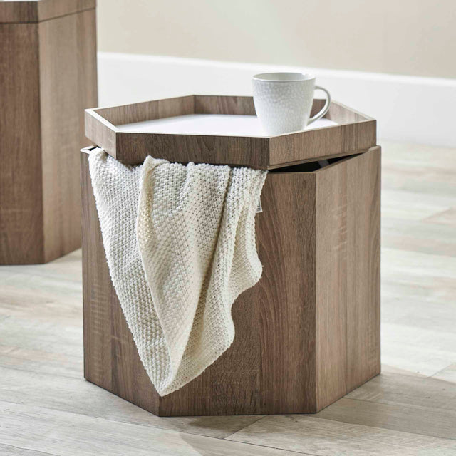 Dragor Natural & White Wood Hexagonal Storage Box Small