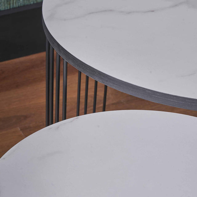 Malin White Marble Finish Side Tables S/2