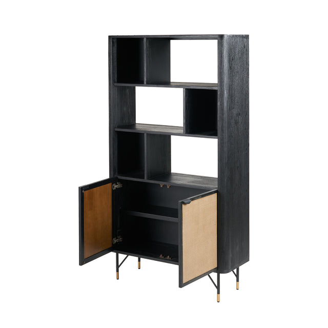 Nawi Black and Natural Rattan Shelf and Storage Unit