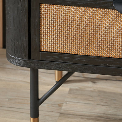 Nawi Black and Natural Rattan Bedside Table Set Of 2