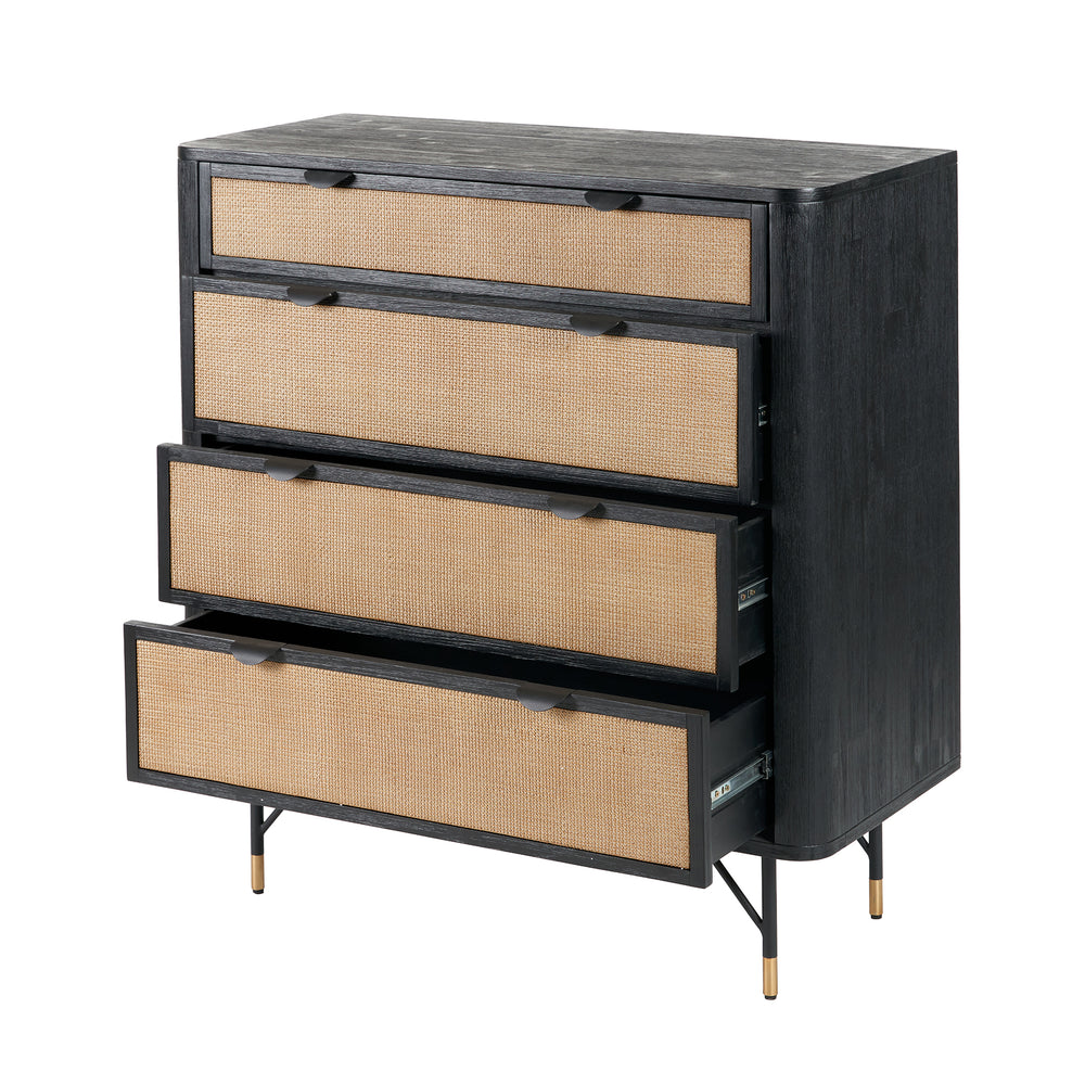 Nawi Black and Natural Rattan 4 Drawer Unit