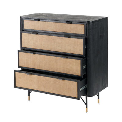 Nawi Black and Natural Rattan 4 Drawer Unit