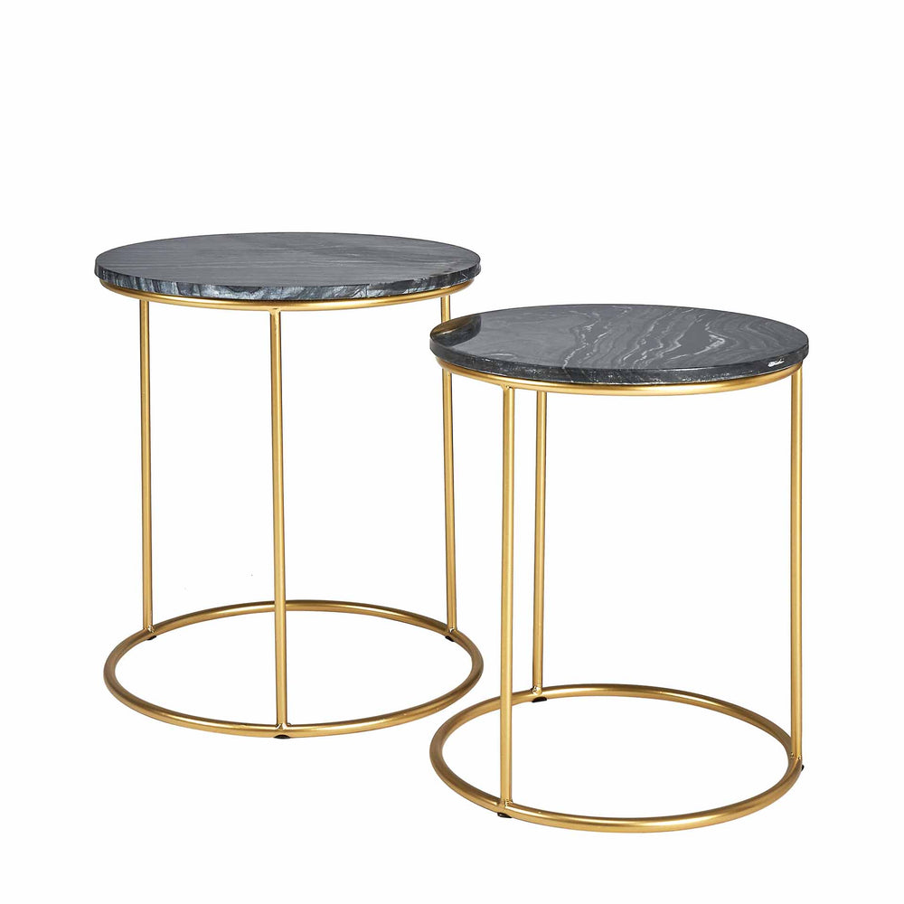 Cecelia Black Marble and Gold Side Tables S/2