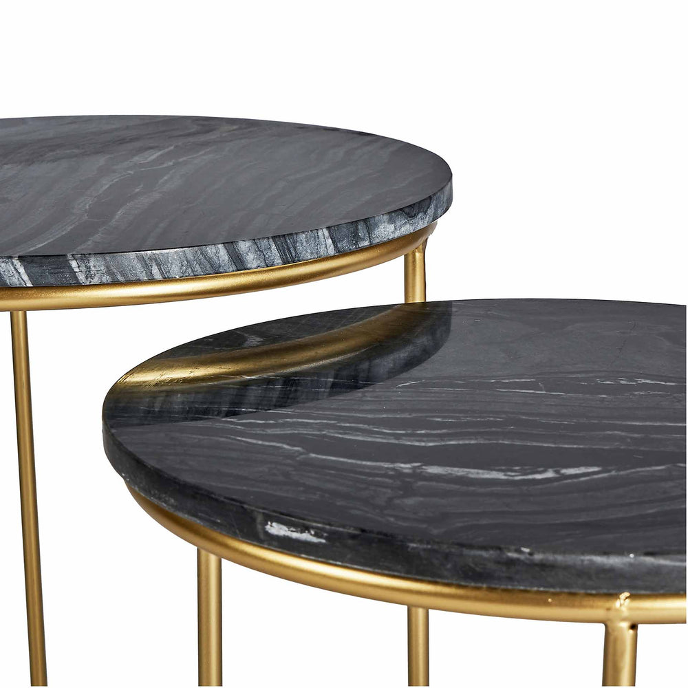 Cecelia Black Marble and Gold Side Tables S/2