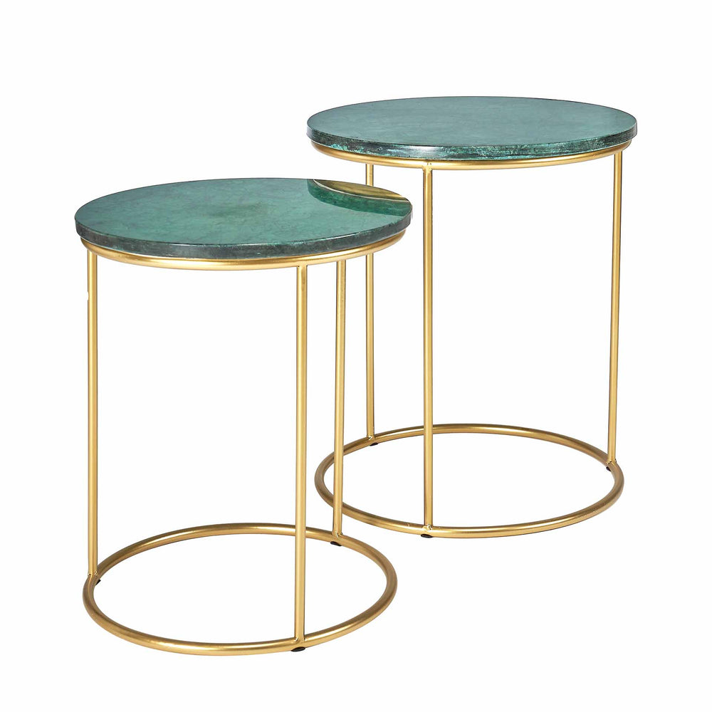 Cecelia Green Marble and Gold Side Tables S/2