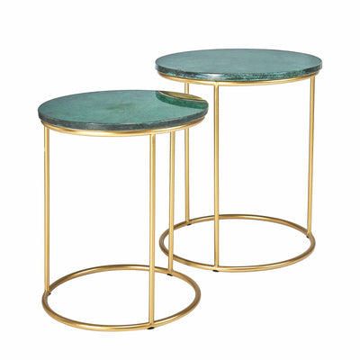 Cecelia Green Marble and Gold Side Tables S/2