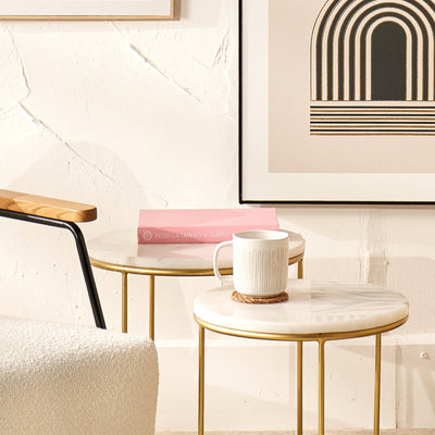 Cecelia White Marble and Gold Side Tables S/2