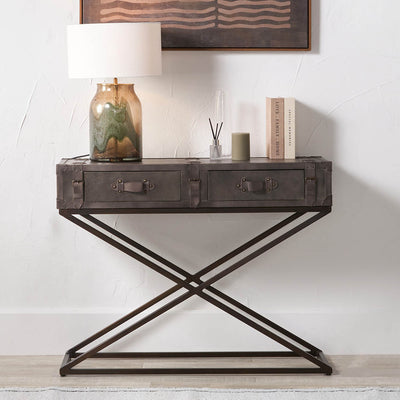 Santino Peppercorn Leather Console Table
