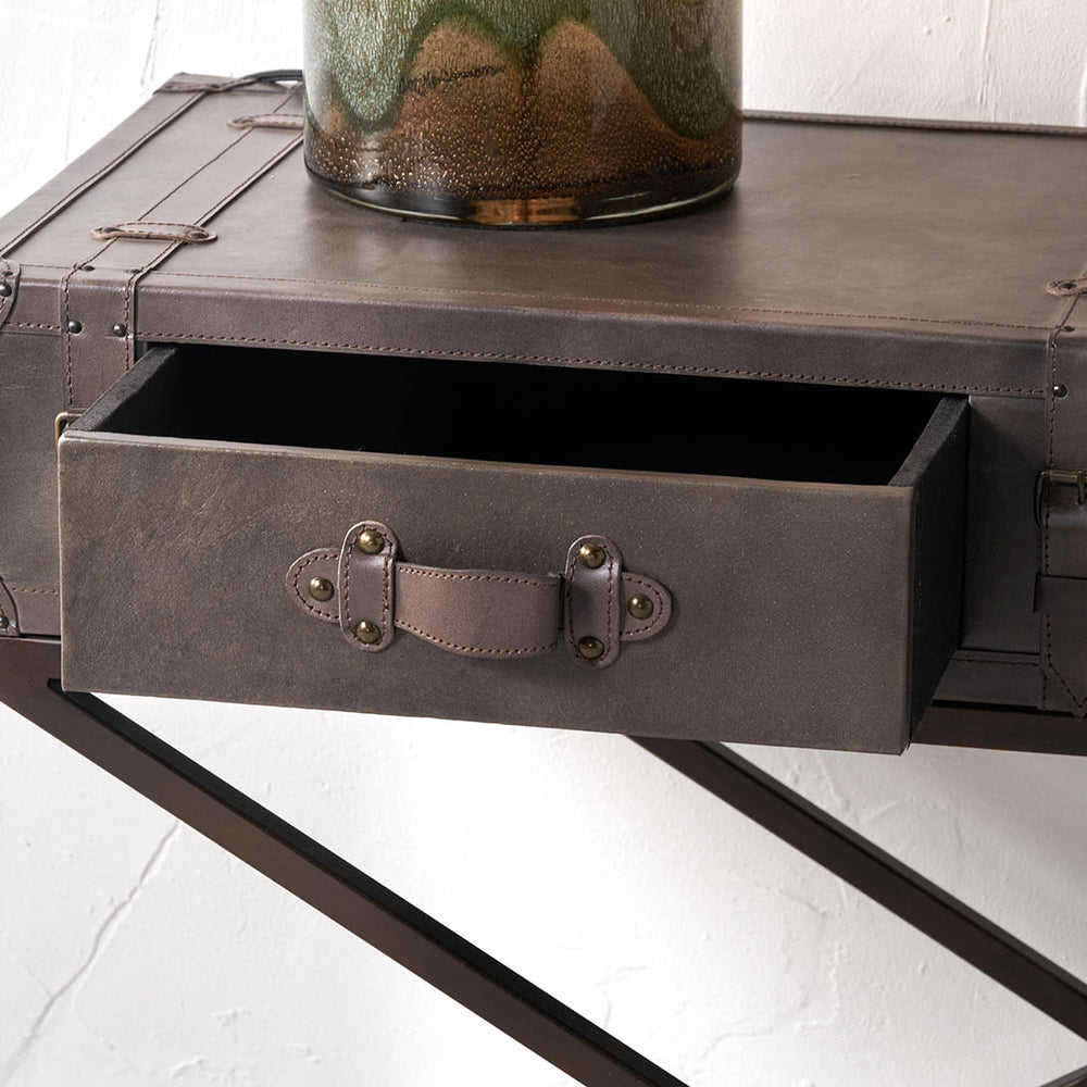 Santino Peppercorn Leather Console Table