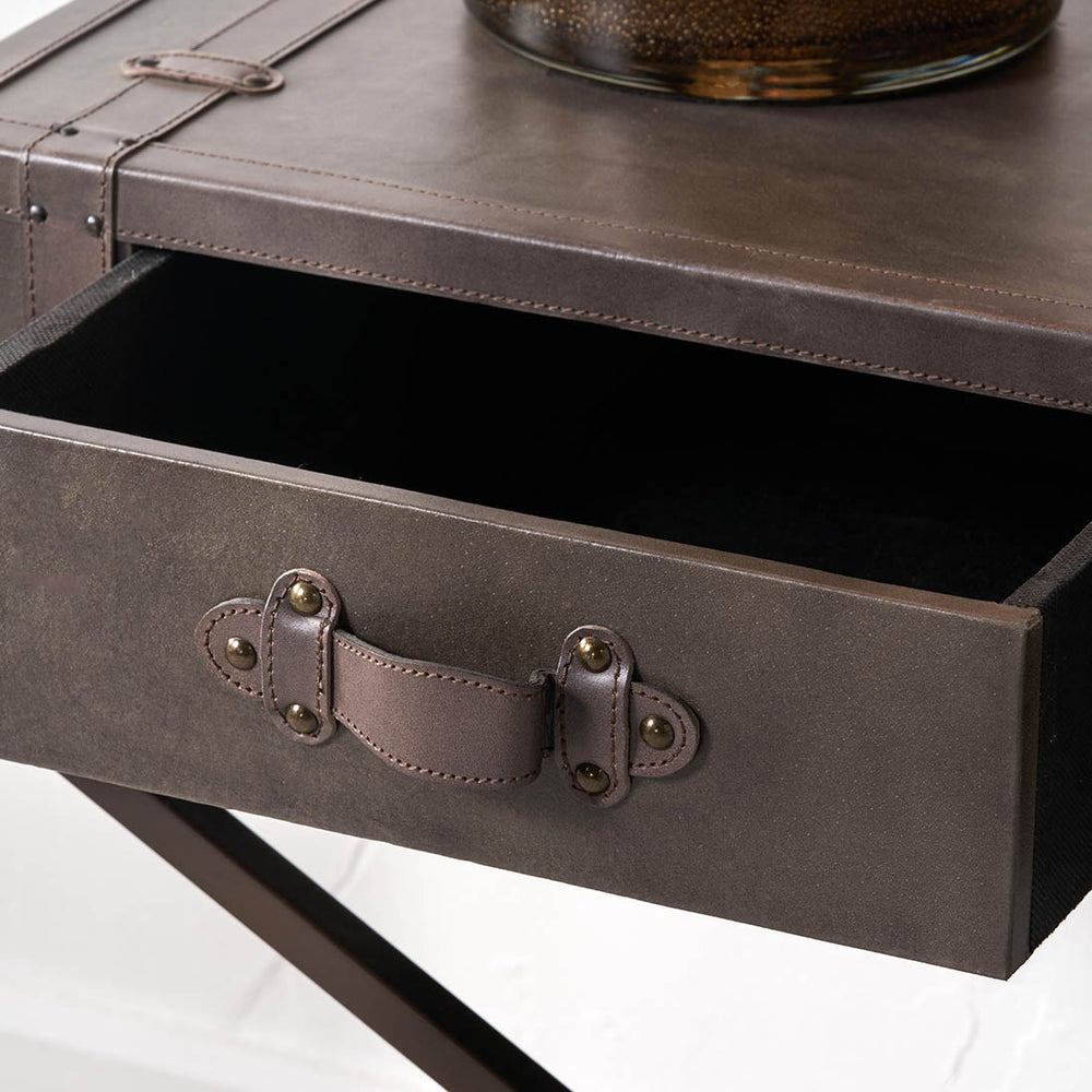 Santino Peppercorn Leather Console Table