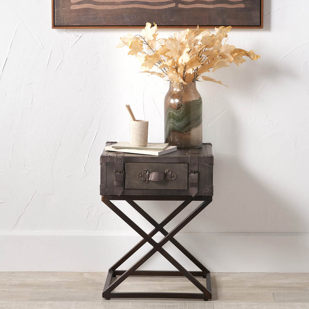 Santino Peppercorn Leather Side Table