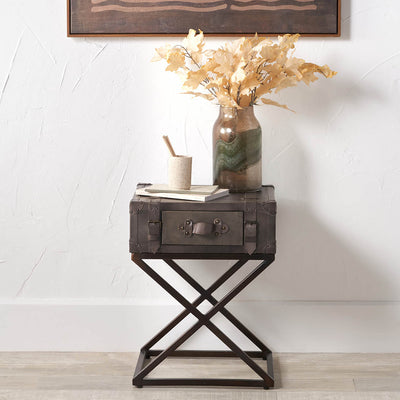 Santino Peppercorn Leather Side Table