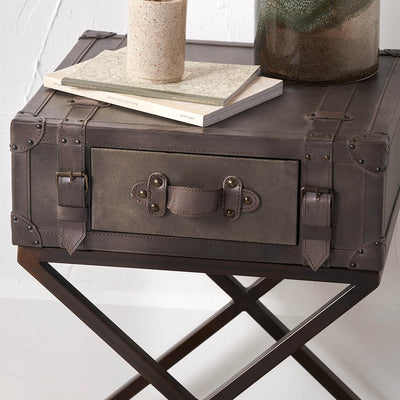 Santino Peppercorn Leather Side Table