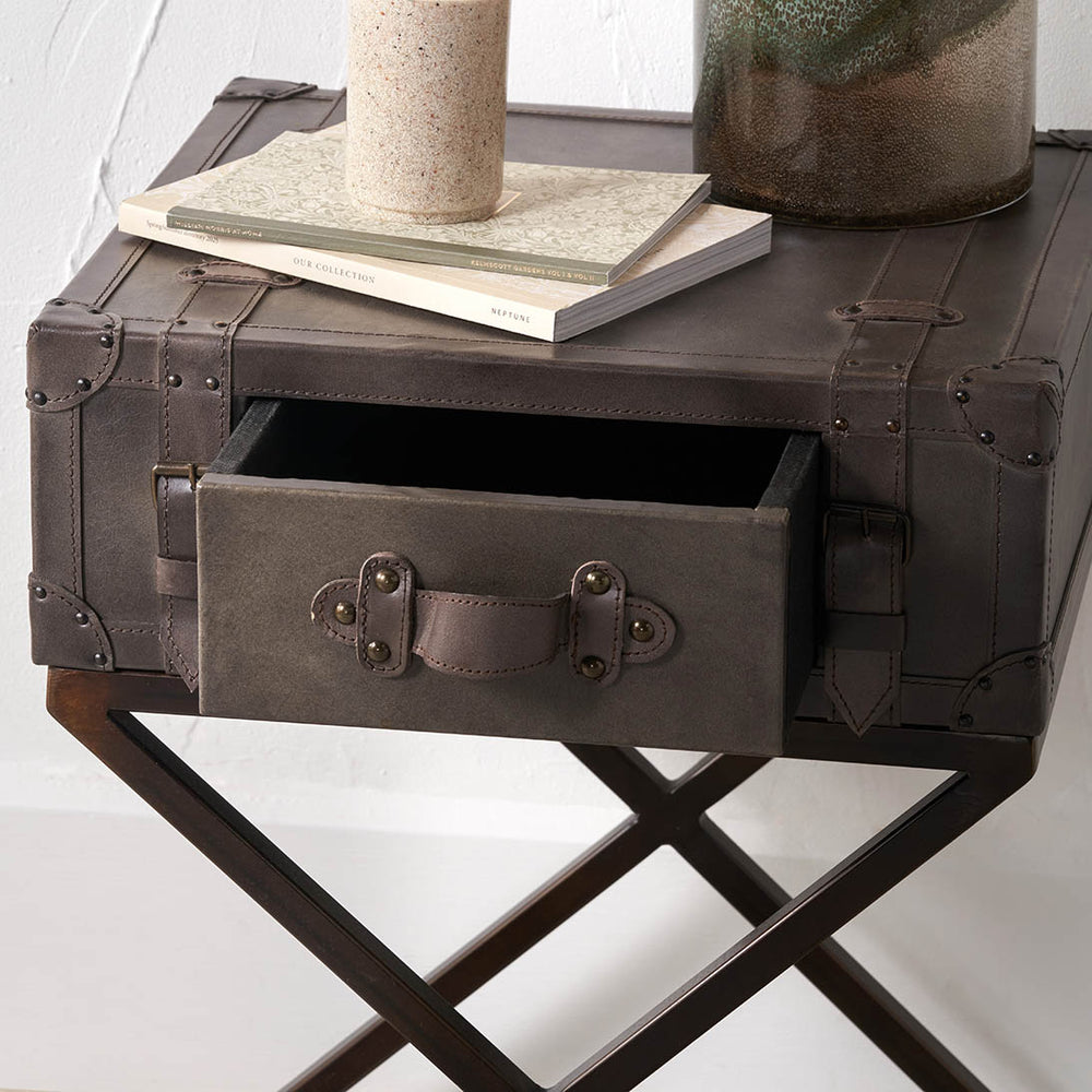 Santino Peppercorn Leather Side Table