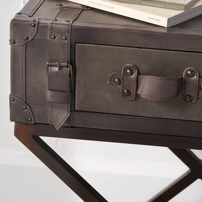Santino Peppercorn Leather Side Table