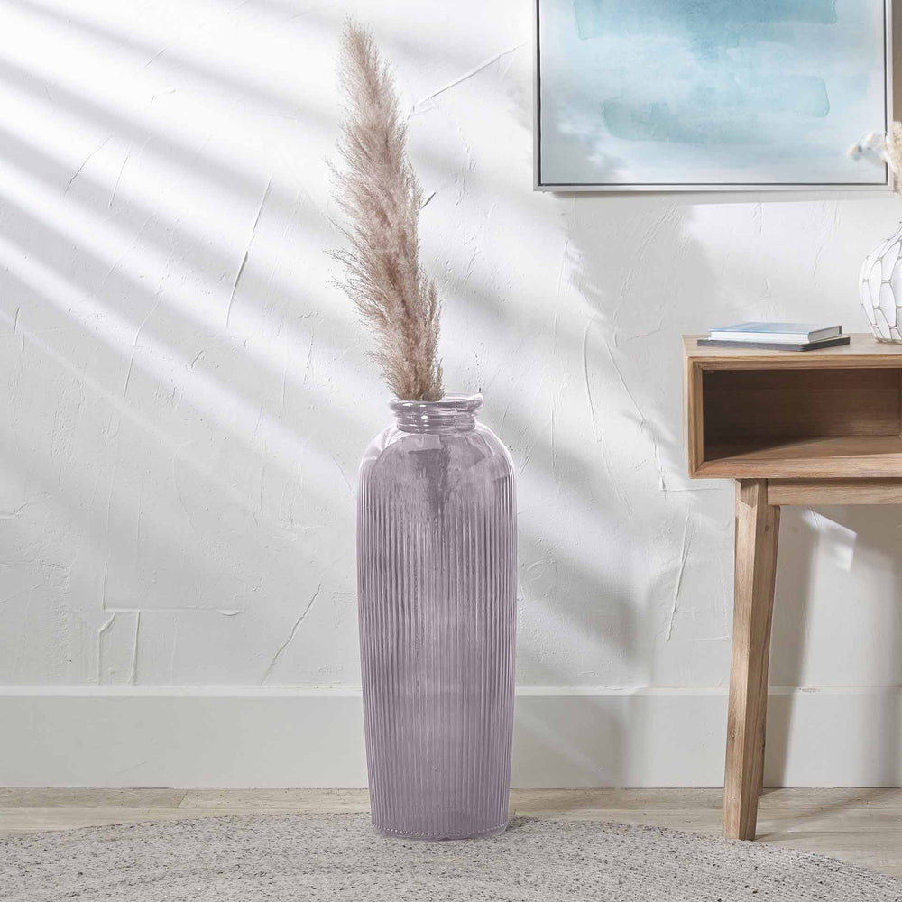 Oliva Recycled Lilac Glass Ribbed Vase