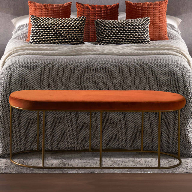 Malena Tobacco Velvet Bench with Gold Metal Frame