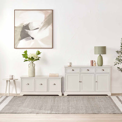 Stockton Linen Pine Wood Living Room Furniture Set