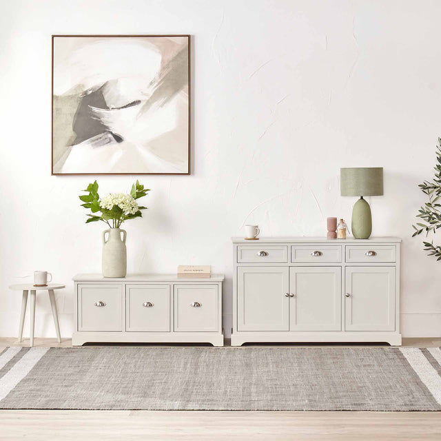 Stockton Linen Pine Wood Living Room Furniture Set