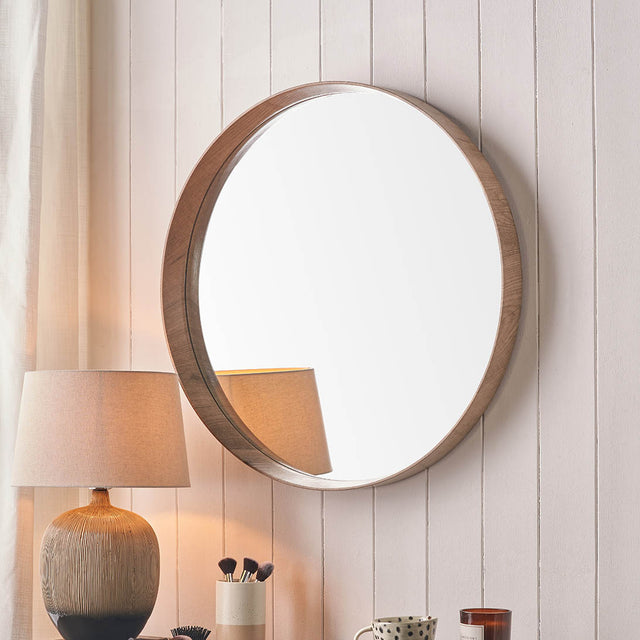 Laila Natural Wood Veneer Round Wall Mirror