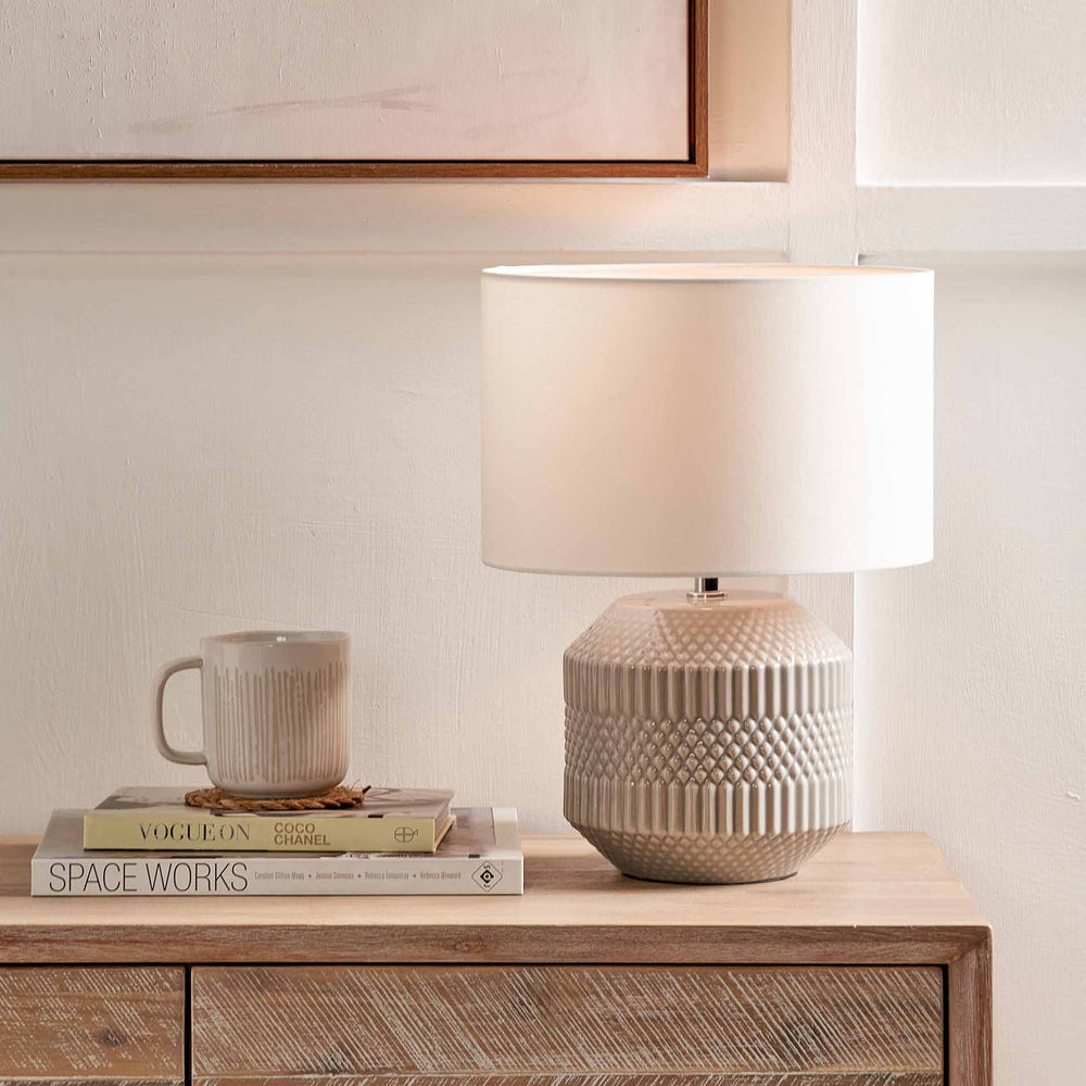 Genève Grey Geo Textured Ceramic Table Lamp