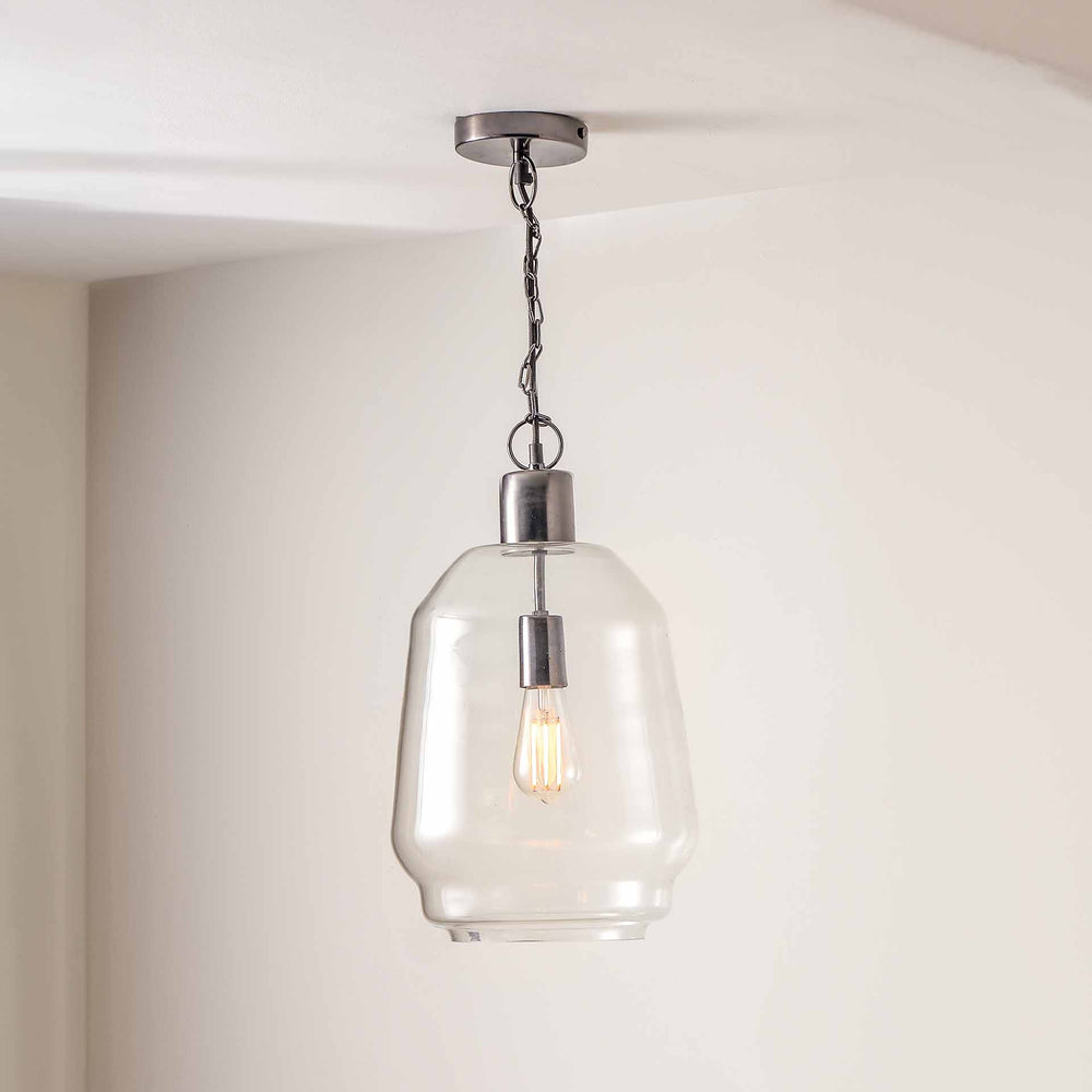 Roux Clear Glass and Graphite Chain Drop Pendant