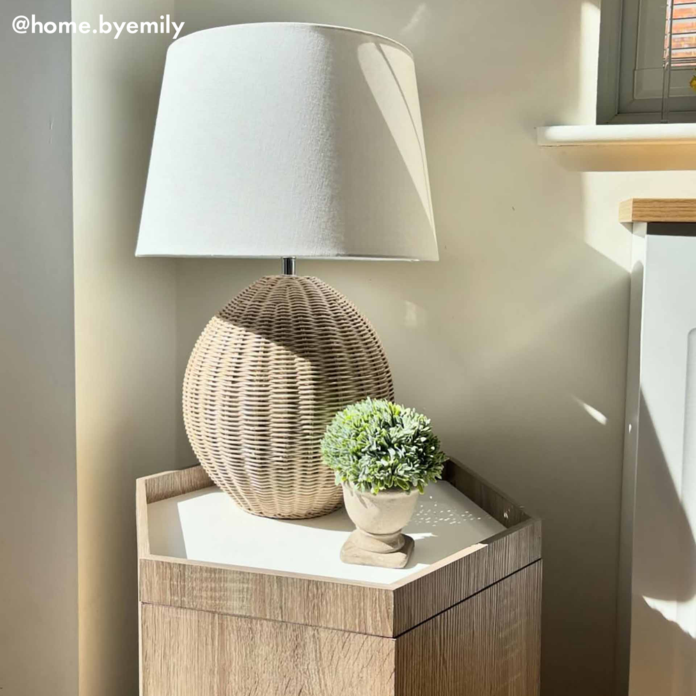 Large Rattan Cream Wash Table Lamp Lighting1