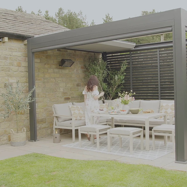 Abierto 3m x 4m Electric Pergola with Retractable Roof and LED Lighting