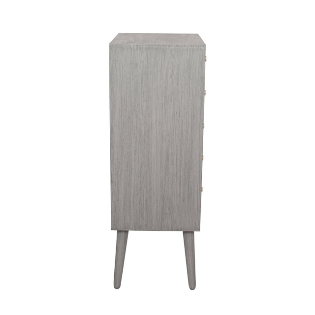 Ruma Grey Pine Wood 5 Drawer Tall Boy Unit | Furniture | Rūma
