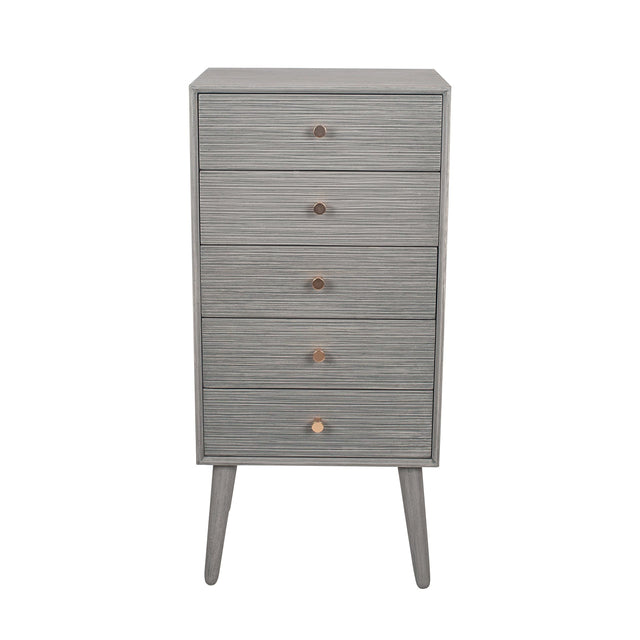 Ruma Grey Pine Wood 5 Drawer Tall Boy Unit | Furniture | Rūma