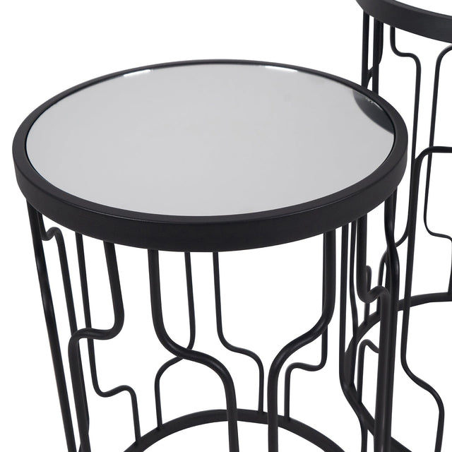 Ruma Mirrored Glass and Graphite S/2 Round Tables | Furniture | Rūma