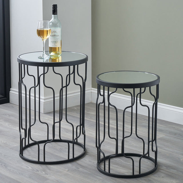 Ruma Mirrored Glass and Graphite S/2 Round Tables | Furniture | Rūma