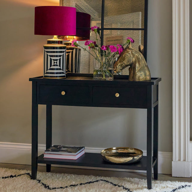 Ruma Satin Black Pine Wood 2 Drawer Console Table | Furniture | Ruma