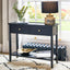 Ruma Satin Black Pine Wood 2 Drawer Console Table | Furniture | Ruma