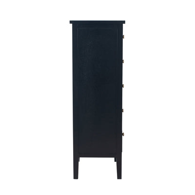 Ruma Satin Black Pine Wood 5 Drawer Tall Boy | Furniture | Rūma