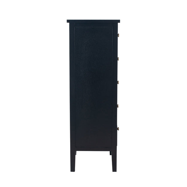 Ruma Satin Black Pine Wood 5 Drawer Tall Boy | Furniture | Rūma