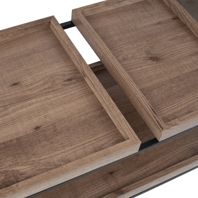 Ruma Natural Wood Veneer and Black Metal Coffee Table | Furniture | Rūma