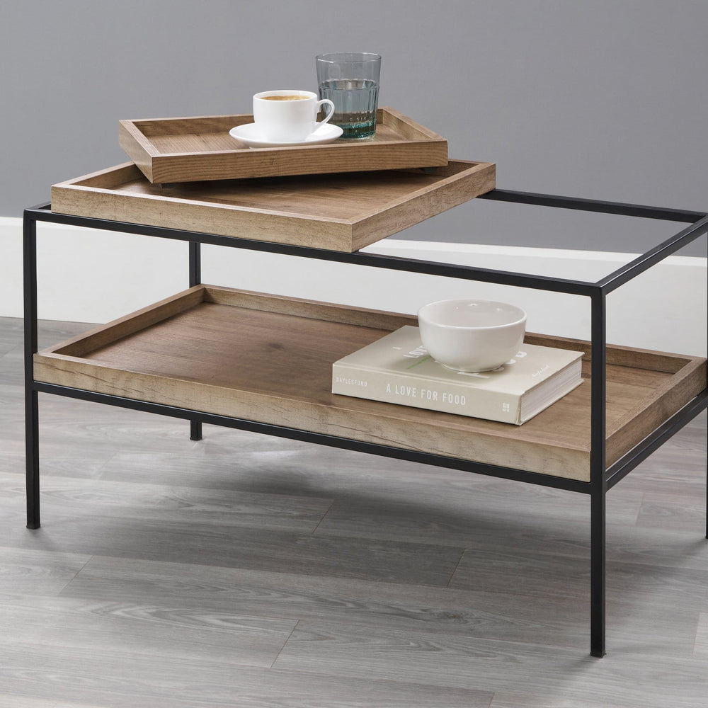 Ruma Natural Wood Veneer and Black Metal Coffee Table | Furniture | Rūma