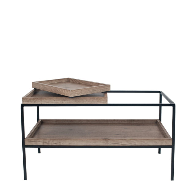 Ruma Natural Wood Veneer and Black Metal Coffee Table | Furniture | Rūma