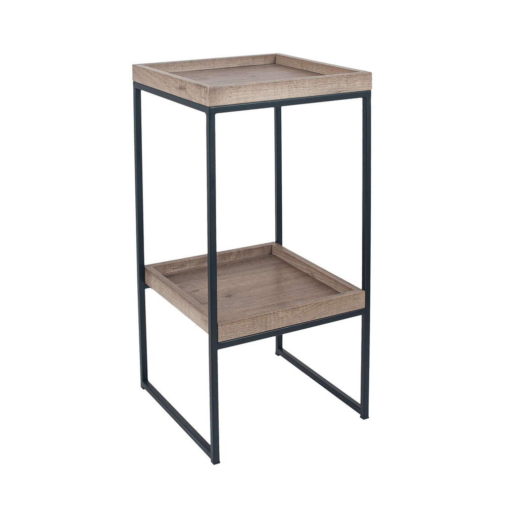 Ruma Natural Wood Veneer and Black Metal Side Table | Furniture | Rūma