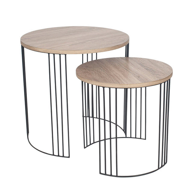 Ruma Dark Wood and Black Metal S/2 Round Side Tables | Furniture | Rūma