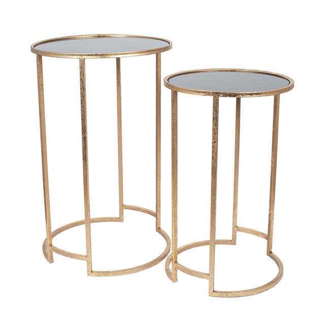 Ruma Antique Gold & Black Glass S/2 Round Tables | Furniture | Ruma