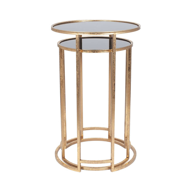 Ruma Antique Gold & Black Glass S/2 Round Tables | Furniture | Ruma