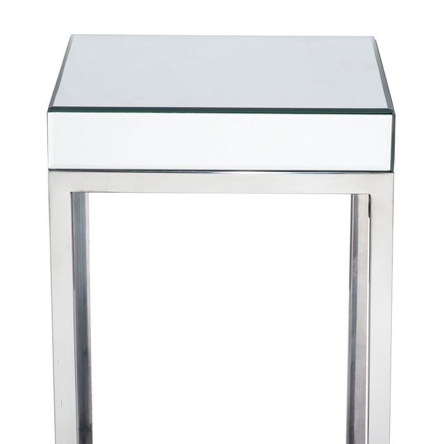 Ruma Silver Mirrored Glass & Metal Square Table Small | Home Furniture | Rūma