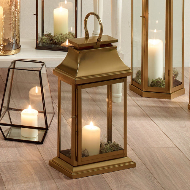 Ruma Antique Brass Steel & Glass Oblong Lantern Small | Home Accents | Ruma