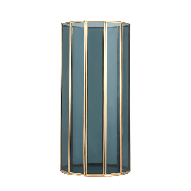 Ruma Smoked Glass and Brass Metal Medium Round Hurricane  | Home Accents | Rūma