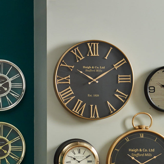 Ruma Antique Gold & Black Metal Round Wall Clock | Home Accents | Ruma