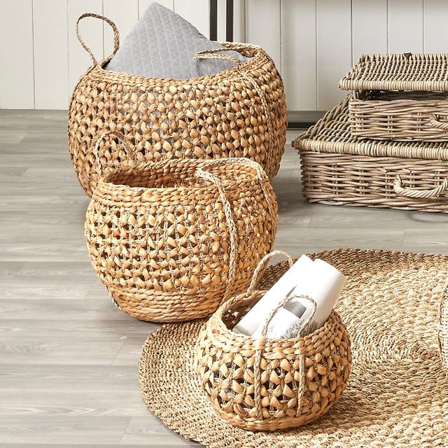 Ruma Woven Water Hyacinth S/3 Handled Round Baskets | Home  Accents | Rūma